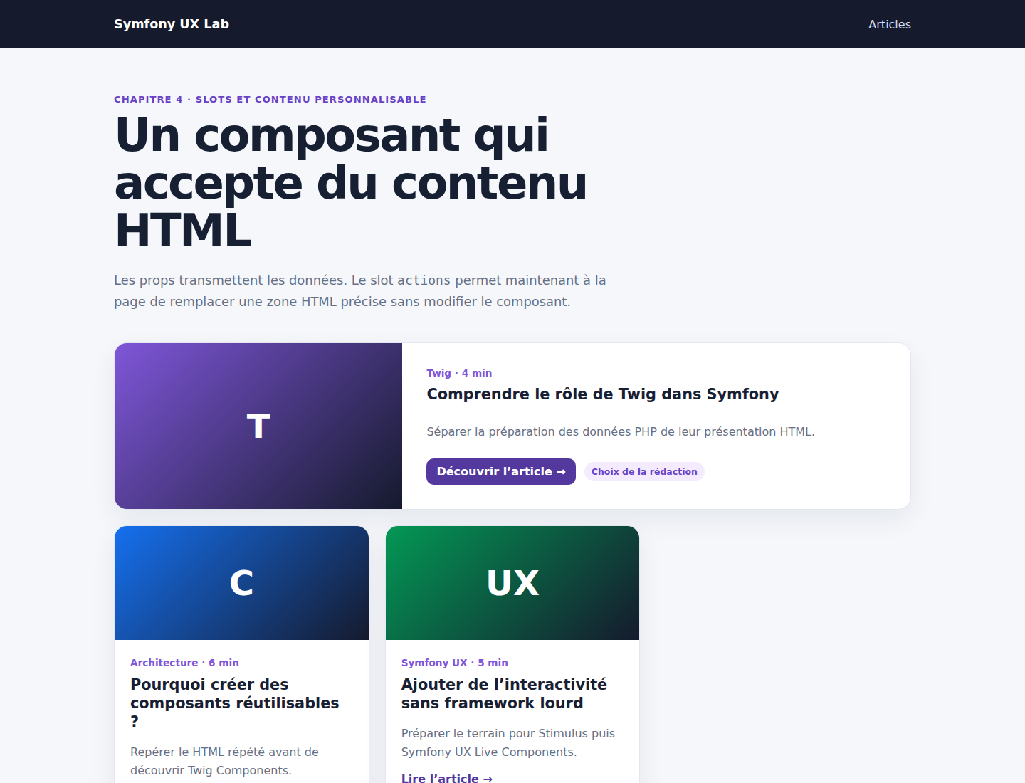 ArticleCard Symfony UX avec un slot actions personnalisé